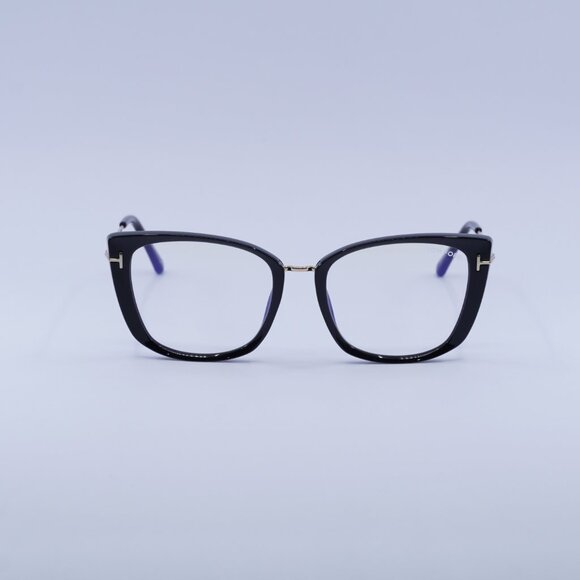 Tom Ford FT5816-B 001 Eyeglasses Shiny Black/Gold 53mm Cat Eye Frame - Picture 2 of 10